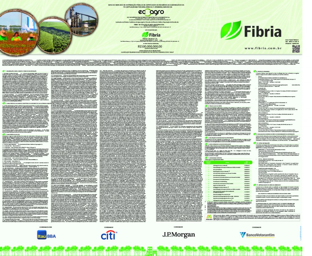 Aviso distribuição CRA EcoAgro - Fibria